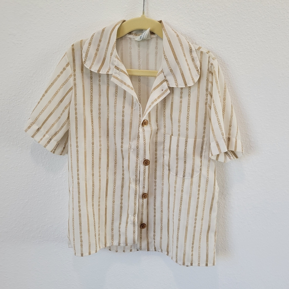 Vintage‎ Girl Scouts White Striped Button Up Shirt Girls Size 7